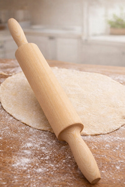 Alvin Doğal Ahşap Oklava – 42 cm Uzunluk, Kalın Orta Silindirli, Pürüzsüz Yüzey