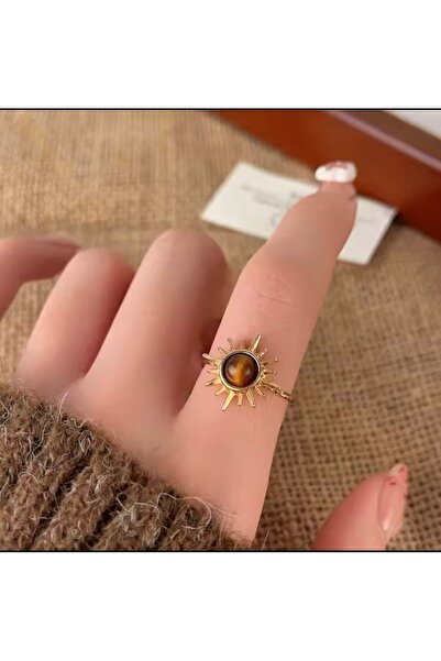 MURASSA BUTİK Güneş Desen Ayarlanabilir Kaplan Gözü Yüzük