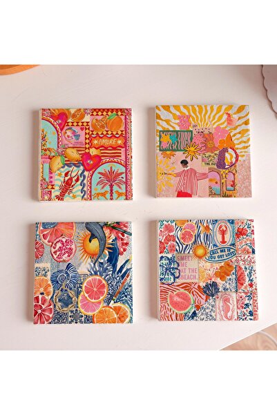 arslart Colorful Collage Pinterest Patterned Natural Stone Coasters, Tablewar...