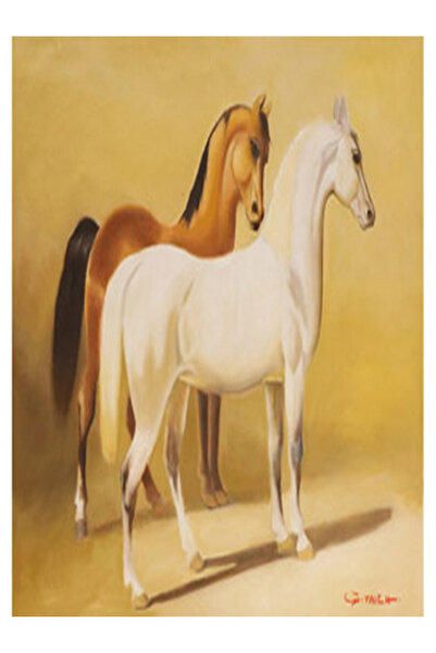artist لوحة زيتية أصلية للخيول العربية