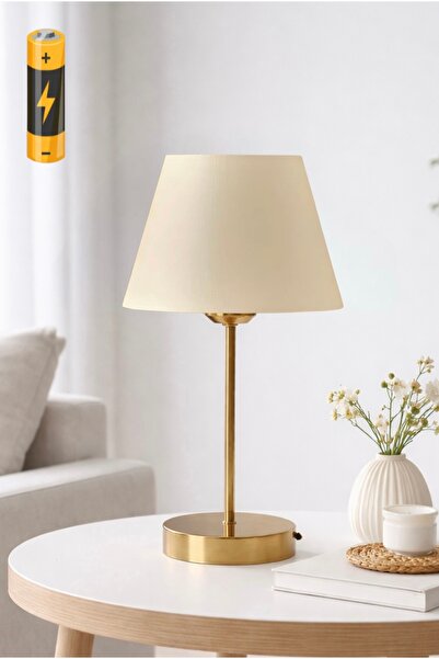 burenze Modena Kablosuz Pilli Abajur Ekru Şapka Aç Kapa Butonlu Ledli Pilli M...