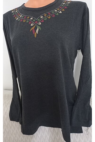 Anne Er Clothing Winter Cotton Combed Cotton Blouse Long-Sleeve O-Neck Embroi...