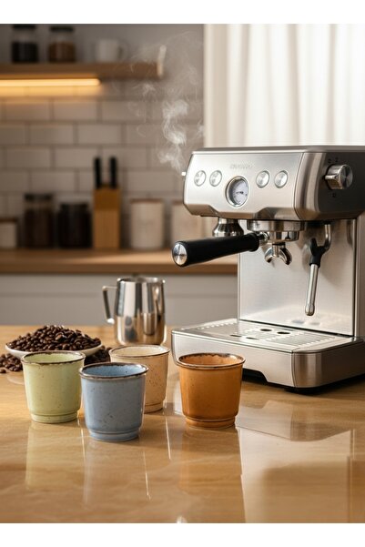 SAMSA Black Spotted Color 4 Pcs Porcelain Espresso Cup Set