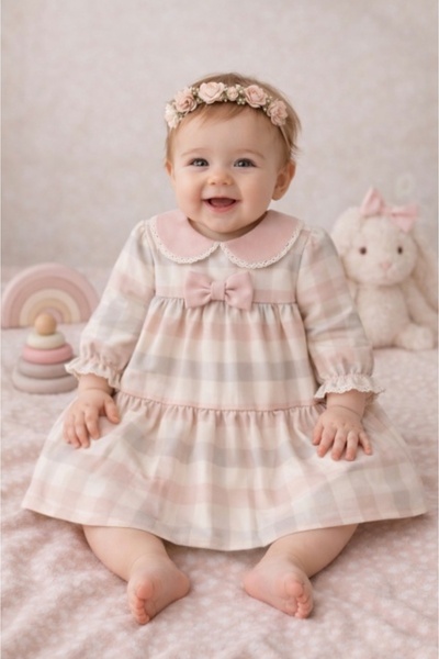 Superbaby Rochie MyMio in carouri cu guler decorativ si fundita, model elegan...