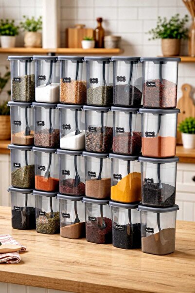 CELSEN HOME مجموعة من 24 وعاء توابل سعة 450 مل مع ملصقات وملعقة ذاتية القفل -...