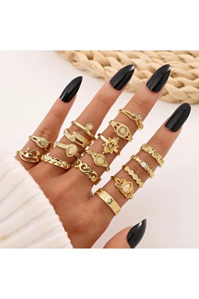 MURASSA BUTİK Vintage Kristal Taşlı Çoklu Yüzük Seti