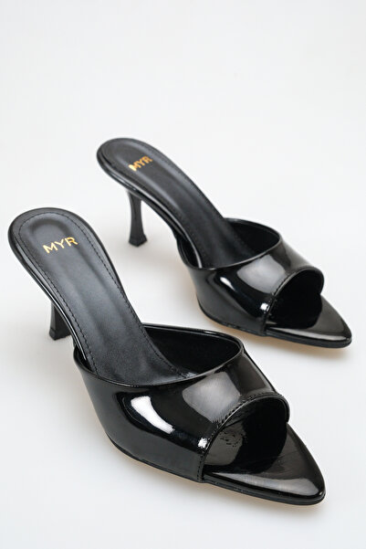 meyra'nın ayakkabıları Women's Pointed Toe Heeled Sandals Black Patent Leather
