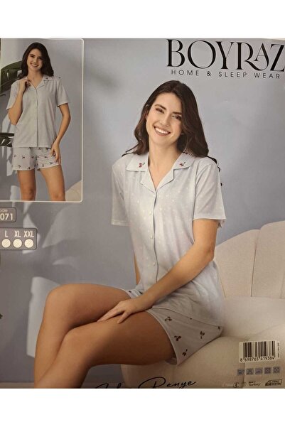 BOYRAZ Women's Shirt-Collar-Strawberry Patterned-Short Sleeve and Shorts Paja...