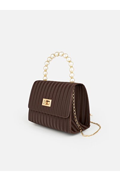 Beshora Sahra Brown Matte Women's Pearl Detailed Hand and Shoulder Bag