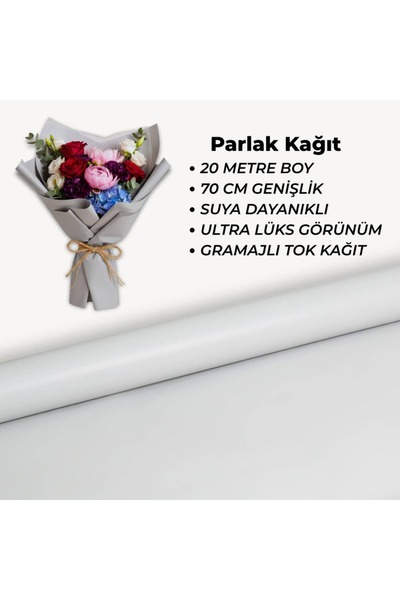 Çiçek Buket Ambalaj Kağıdı Açık Gri Parlak Doğa Dostu 70 cm x 20 m