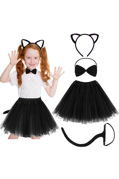 MEVAFA White Eared Kitten Costume Set (Tutu, Crown, Bow Tie, Tail)