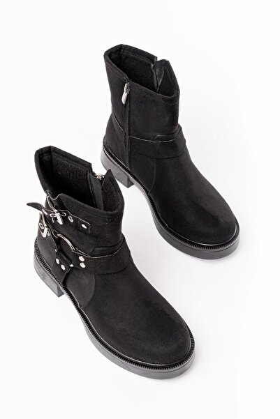 Zerenyus Exi̇n-02-2013 Premium Black Suede Zippered Daily Women's Boots