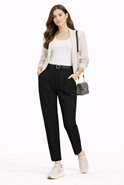 kikiriktekstil Дамски панталон с висока талия, колан и двоен с джобове , клас...