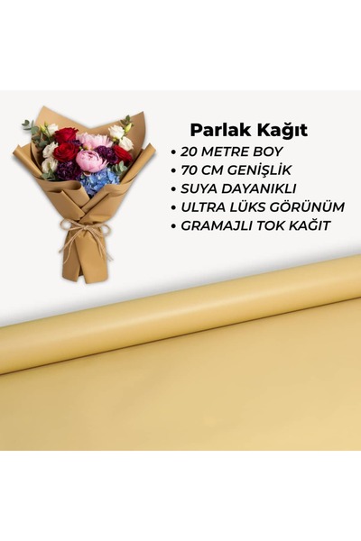 Çiçek Buket Ambalaj Kağıdı Koyu Kum Bej Parlak Doğa Dostu 70 cm x 20 m