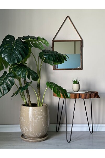 odka Armut Saksı Tabaklı H: 32cmx Çap: 26cm Bej Mermer Desenli