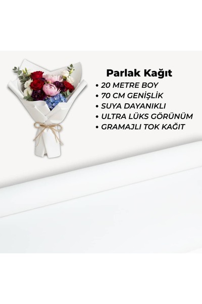 70 cm x 20 mt Çiçek Buket Ambalaj Kağıdı Beyaz Parlak Doğa Dostu
