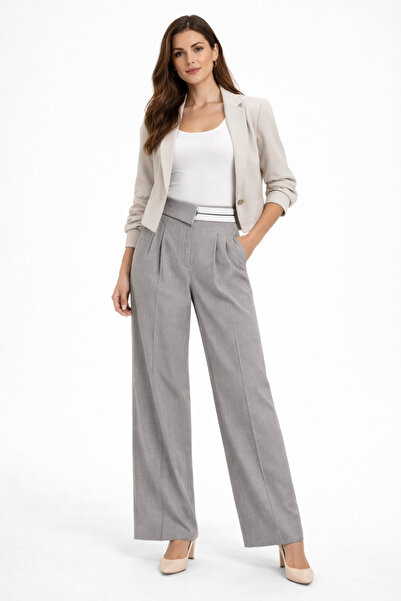 kikiriktekstil Women's High Waist Double Pocket Palazzo Fabric Trousers