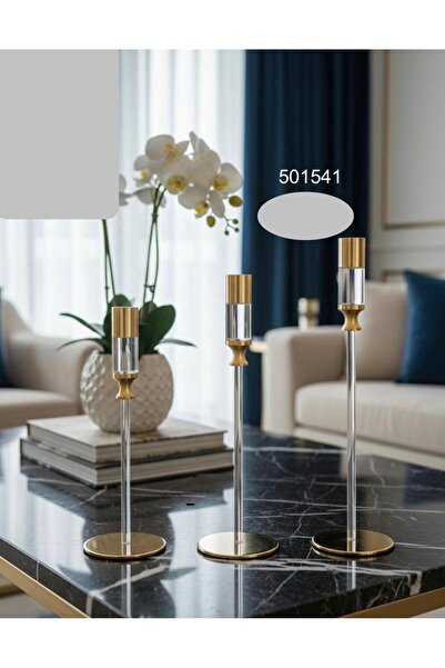 mm طقم شمعدانات عصري من الكريستال والمعدن الذهبي