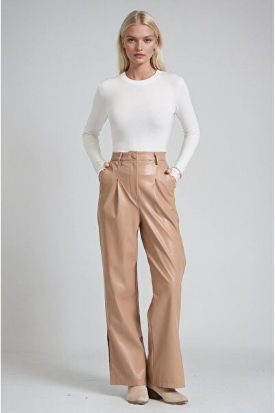 Lijuri Stylish Office Style High Waist Faux Leather Trousers 0109