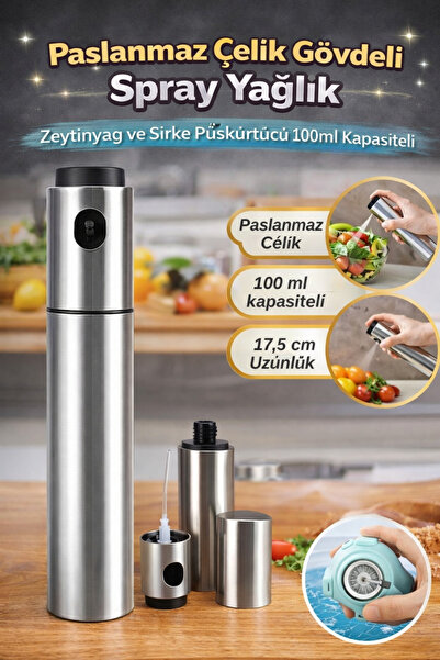 Hane Dostu Paslanmaz Çelik Spray Yağlık 100 ml Zeytinyağı & Sirke Püskürtücü ...