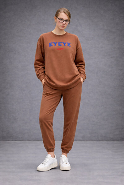 Markazzi Women's Crew Neck Printed Oversize Top and Bottom Tracksuit Set