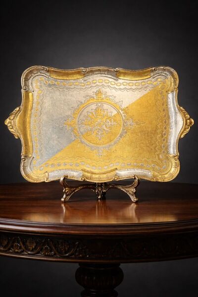 Elips Hediyelik PESCARRİSİ DİKDÖRTGEN GÜL AĞACI TEPSİ 6 KİŞİLİK