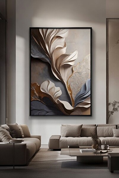 hollywest Lüks Bej & Gri Estetik Form Duvar Sanatı | Modern Çerçeveli Tablo