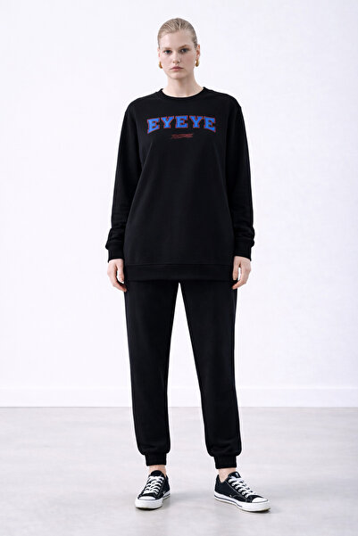 Markazzi Women's Crew Neck Printed Oversize Top and Bottom Tracksuit Set