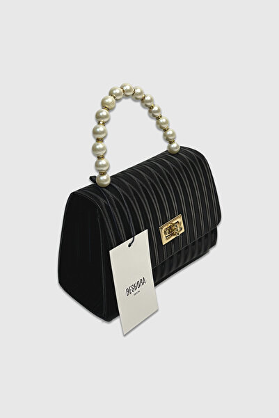 Beshora Sahra Black Matte Women's Pearl Detailed Hand and Shoulder Bag
