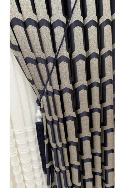 Fon Dünyası Сучасна завіса з синьо-сірим візерунком (одностулкова)