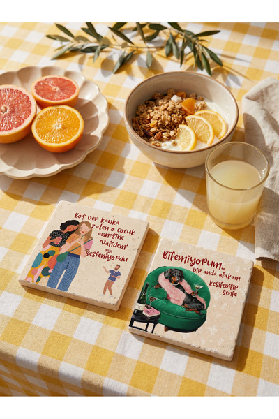 arslart Natural Stone Coaster Set with Written Message for Girls, Fun Illustr...