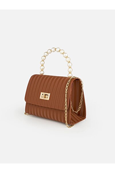 Beshora Sahra Taba Matte Women's Pearl Detailed Hand and Shoulder Bag