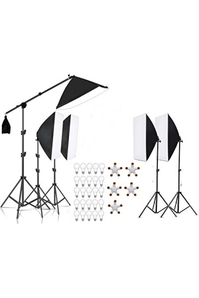 AZT Ürün Reklam Moda Stüdyo Video vb. 5 li Crossbarlı 50x70cm Softbox 375w Le...