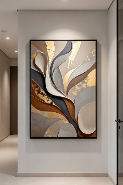 hollywest Lüks Kahverengi & Bej Kavisli Tasarım Duvar Sanatı | Modern Çerçeve...