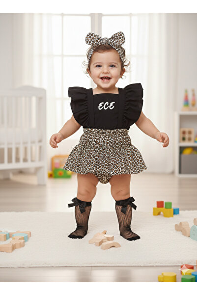 ues Kız Çocuk İsimli Leopar Slopet Ve File Çorap Set