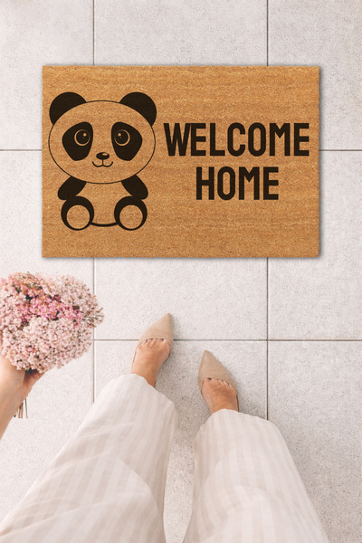 Koko Kapı Önü Panda Welcome Hoşgeldiniz Baskılı Paspas