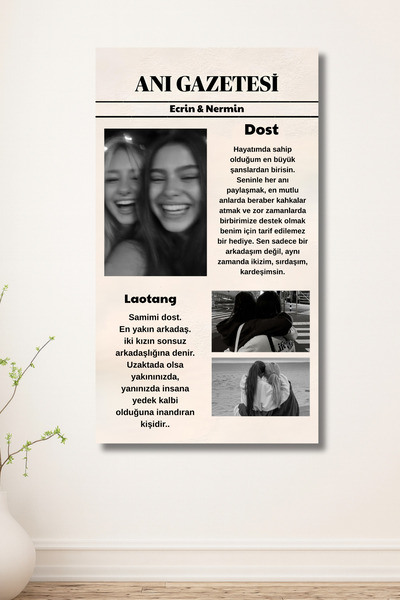ERUMAR HOME Anı Gazetesi Kişiye Özel 3 Adet Fotoğraf Tablo Dost, Arkadaş, Hed...