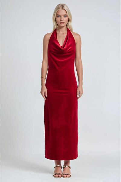 Lijuri Degaje Halter Neck Velvet Long Dress 2015