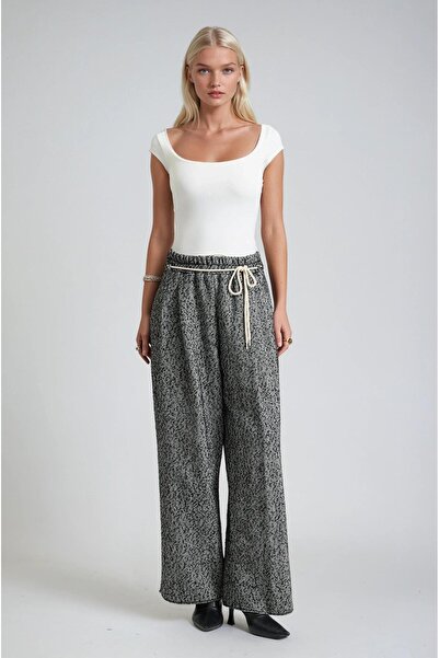 Lijuri Tweed Textured Lace-Up Comfortable Fit Trousers 0116
