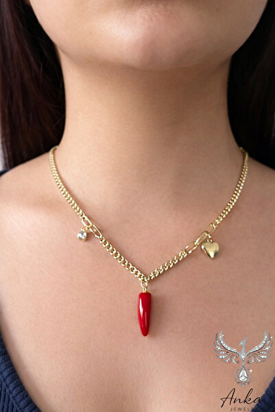 ANKA JEWELLRY Red Pepper Model Heart Chain Gold Necklace