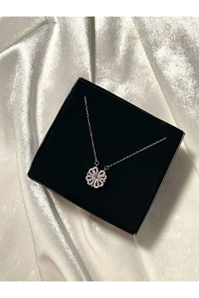 Ezremu Store Yonca Figürlü Açılan Silver Çelik Kolye