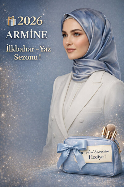 Armine 100% Sura Blue Colored Pure Silk Scarf 90X90 New Season 2026 Spring Su...