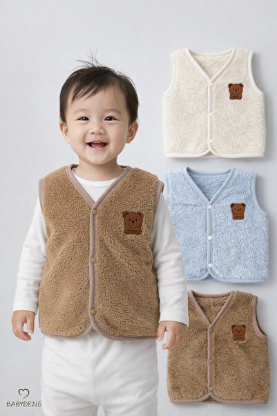 BABYDEN'S 3’lü Welsoft Yelek Seti Erkek Bebek Çocuk Kışlık Peluş Yumuşak Çıtç...