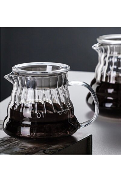LUXURY V60 Glass Drip Coffee Maker, Striped Coffee Pot 01, 300ml Capacity