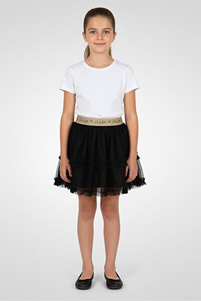 Lili Gaufrette Kids Girl Textured Skirt, Black