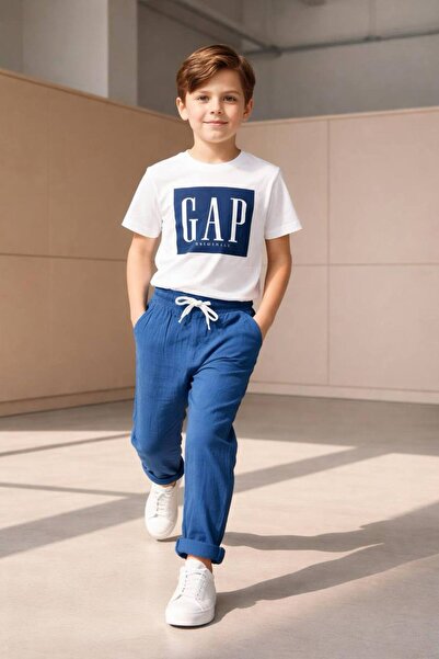 NOBLEKIDS Logo Printed Muslin Summer Set – Saks Blue, Boys, 100% Cotton, 3–10...