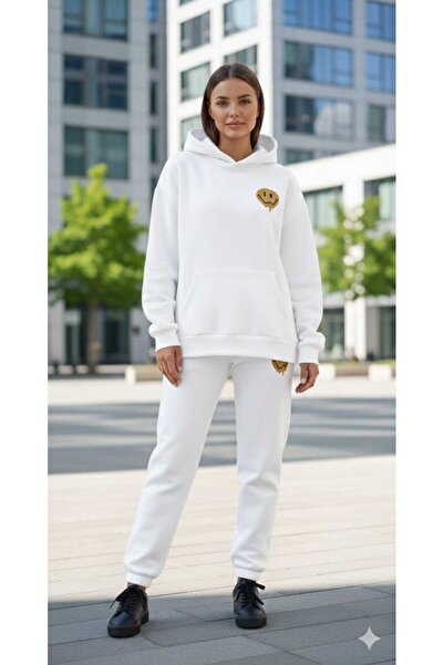 DİVİN Women's Printed Oversized Sweatshirt - Sweatpants 2-Piece Set