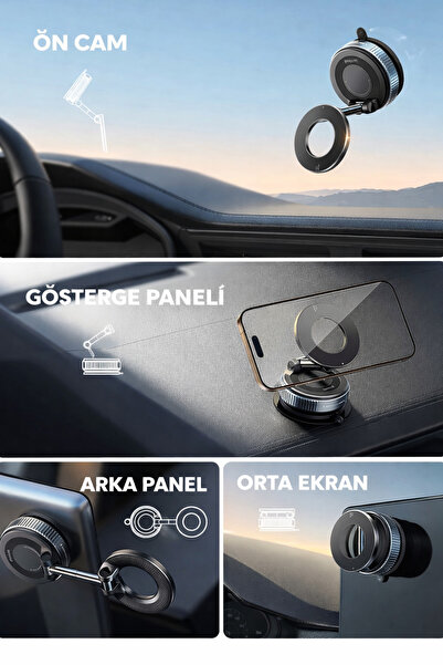 Zyga 360° Dönebilen Manyetik Araç İçi Telefon Tutucu | Vakumlu Güçlü Mıknatıs | Ayarlanabilir Universal