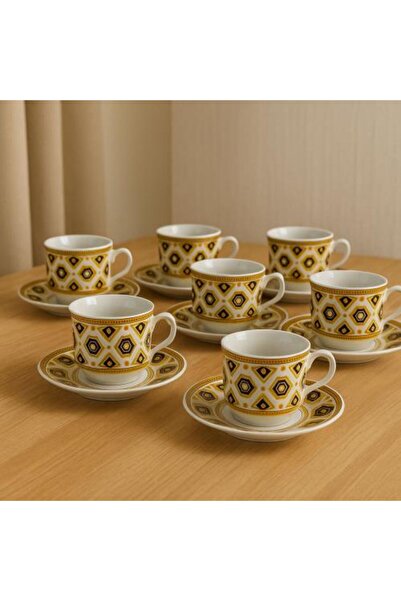 Generic Decorative Cup Set - 6 Cups with Saucers