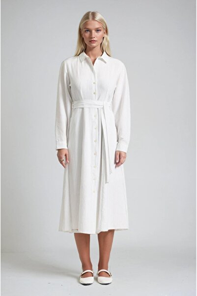 Lijuri Belted Buttoned Shirt Collar Midi Dress 2020